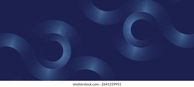 Abstract blue glowing geometric lines on dark blue background. Modern shiny blue circle lines pattern.