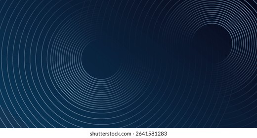 Abstract blue glowing geometric lines on dark blue background. Modern shiny blue circle lines pattern. Futuristic technology concept. Suit for cover, poster, banner, header, website.