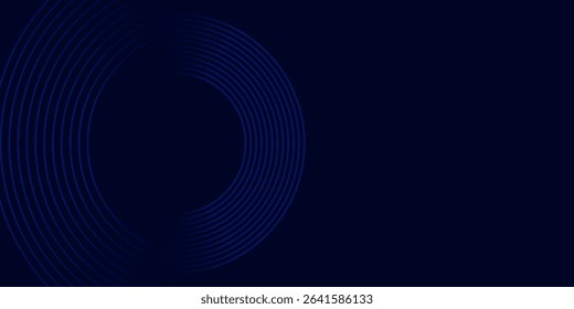 Abstract blue glowing geometric lines on dark blue background. Modern shiny blue circle lines pattern. Futuristic technology concept.