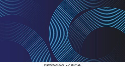 Abstract blue glowing geometric lines on dark blue background. Modern shiny circle lines pattern. Futuristic technology concept. Suit for cover, poster, banner, brochure, header, website vector	