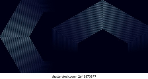 Abstract blue glowing geometric lines on dark background. Modern shiny blue rounded square lines pattern. eps  10