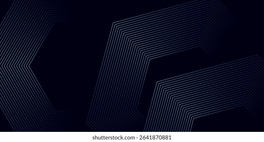 Abstract blue glowing geometric lines on dark background. Modern shiny blue rounded square lines pattern. presentation