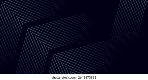 Abstract blue glowing geometric lines on dark background. Modern shiny blue rounded square lines pattern. vector illustration