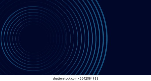 Abstract blue glowing geometric lines on dark blue background. Modern shiny blue circle lines pattern. Futuristic technology concept. Suit for cover, poster,