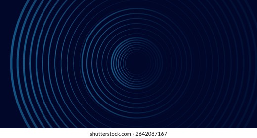 Abstract blue glowing geometric lines on dark blue background. Modern shiny blue circle lines pattern. Futuristic technology concept. Suit for cover, poster,