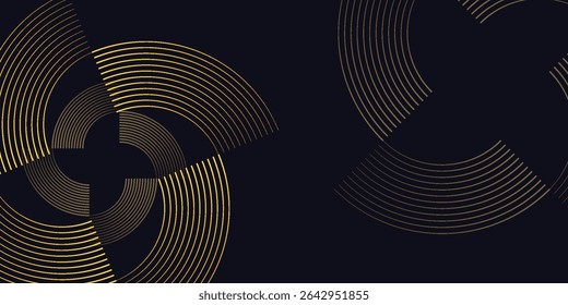 Abstract blue glowing geometric lines on dark blue background. Modern shiny blue circle lines pattern. Futuristic technology concept. Suit for cover, poster, banner, brochure, header, website