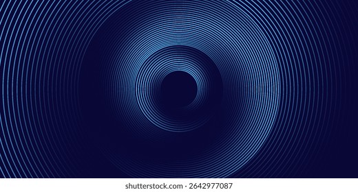 Abstract blue glowing geometric lines on dark blue background. Modern shiny blue circle lines pattern. Suit for cover, poster, banner, brochure, header, website
