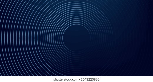 Linhas geométricas brilhantes em azul escuro no fundo. Padrão moderno de linhas de círculo azul brilhante. Conceito de tecnologia futurista. Terno para capa, cartaz, banner, cabeçalho, website.eps10	
