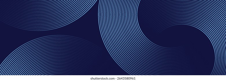 Abstract blue glowing geometric lines on dark blue background. Modern shiny blue circle lines pattern. Futuristic technology concept. Suit for cover, poster, banner eps 10.