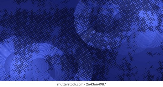 Abstract blue glowing geometric lines on dark blue background. Modern shiny blue circle lines pattern. Futuristic technology concept. Suit for cover, poster, banner, brochure, header, website vector