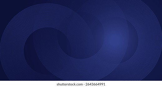 Abstract blue glowing geometric lines on dark blue background. Modern shiny blue circle lines pattern. Futuristic technology concept. Suit for cover, poster, banner, brochure, header, website vector