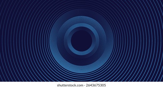Abstrakte blaue leuchtende geometrische Linien auf dunkelblauem Hintergrund. Moderne glänzende blaue Kreislinien Muster. Futuristisches Technologiekonzept
