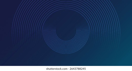 Líneas geométricas brillantes azules Abstractas sobre fondo azul oscuro. Moderno patrón de líneas de círculo azul brillante. Concepto de tecnología futurista. Traje para la cubierta, cartel, Anuncio, cabecera, Sitio web.