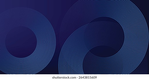 Abstract blue glowing geometric lines on dark blue background. Modern shiny blue circle lines pattern. Futuristic technology concept. Suit for cover, poster, banner, brochure, header, website