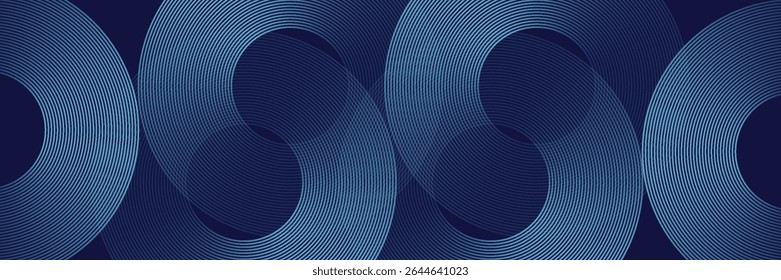 Líneas geométricas brillantes azules Abstractas sobre fondo azul oscuro. Moderno patrón de líneas de círculo azul brillante. Concepto de tecnología futurista. Traje para la cubierta, cartel, Anuncio eps 10.
