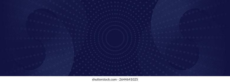 Abstract blue glowing geometric lines on dark blue background. Modern shiny blue circle lines pattern. Futuristic technology concept. Suit for cover, poster, banner eps 10.