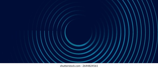 Abstract blue glowing geometric lines on dark blue background. Modern shiny blue circle lines pattern. 