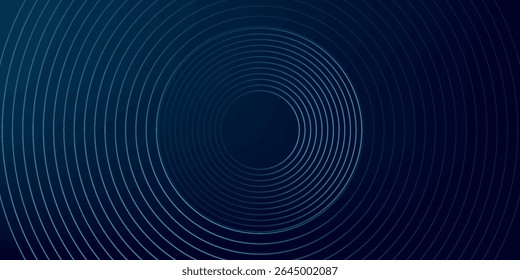 Abstract blue glowing geometric lines on dark blue background. Modern shiny blue circle lines pattern. Futuristic technology concept. Suit for cover, poster, banner, header, website.eps10	