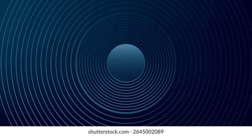 Líneas geométricas brillantes azules Abstractas sobre fondo azul oscuro. Moderno patrón de líneas de círculo azul brillante. Concepto de tecnología futurista. Traje para la cubierta, cartel, Anuncio, cabecera, Sitio web.eps10	