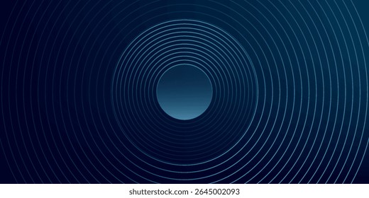 Líneas geométricas brillantes azules Abstractas sobre fondo azul oscuro. Moderno patrón de líneas de círculo azul brillante. Concepto de tecnología futurista. Traje para la cubierta, cartel, Anuncio, cabecera, Sitio web.eps10	