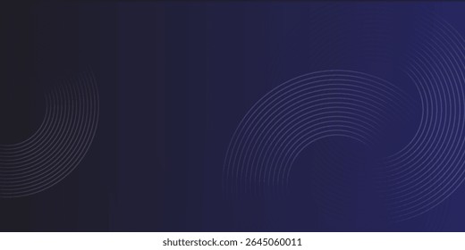 Abstract blue glowing geometric lines on dark blue background. Modern shiny circle lines pattern. Futuristic technology concept. Suit for cover, poster, banner, brochure, header, website vector