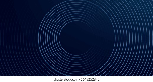 Abstract blue glowing geometric lines on dark blue background. Modern shiny blue circle lines pattern. Futuristic technology concept. Suit for cover, poster, banner, header, website.eps10	