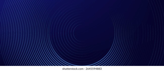 Abstract blue glowing geometric lines on dark blue background. Modern shiny blue circle lines pattern. Futuristic technology concept. Suit for cover, poster,