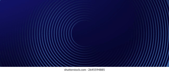 Abstract blue glowing geometric lines on dark blue background. Modern shiny blue circle lines pattern. Futuristic technology concept. Suit for cover, poster,