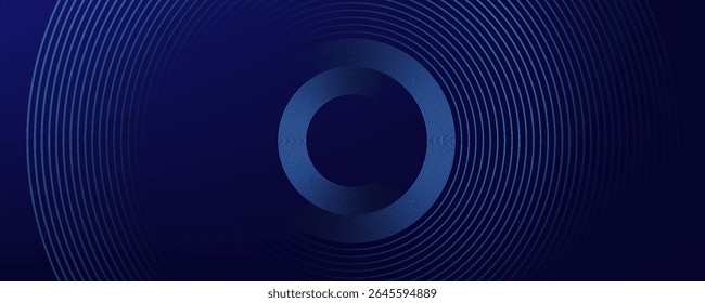 Abstract blue glowing geometric lines on dark blue background. Modern shiny blue circle lines pattern. Futuristic technology concept. Suit for cover, poster,