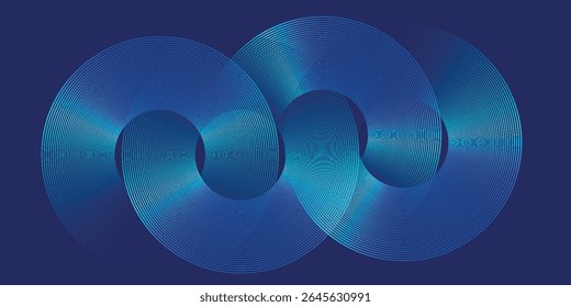 Abstrakte blaue leuchtende geometrische Linien auf dunkelblauem Hintergrund. Moderne glänzende blaue Kreislinien Muster. Futuristisches Technologiekonzept. Anzug für Cover, Poster, Banner. 10 EPS