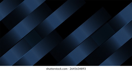 Líneas geométricas brillantes azules Abstractas sobre fondo azul oscuro. Moderno patrón de líneas de círculo azul brillante. Concepto de tecnología futurista. Traje para la cubierta, cartel,