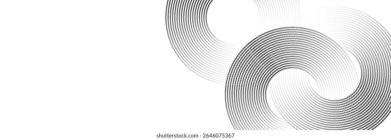 Abstract blue glowing geometric lines on dark blue background. Modern shiny blue circle lines pattern. Futuristic technology concept. Suit for cover, poster, banner, header, website.