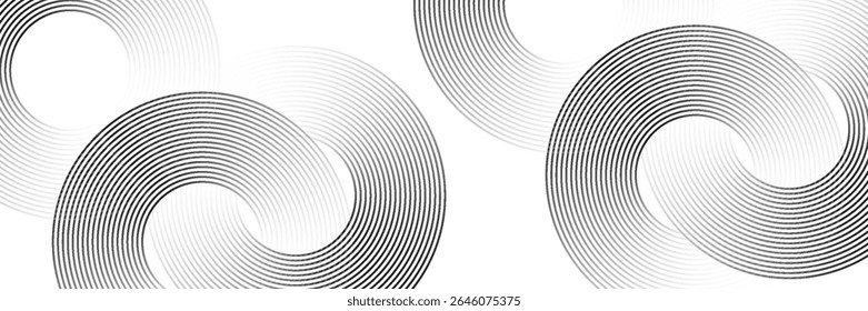 Abstract blue glowing geometric lines on dark blue background. Modern shiny blue circle lines pattern. Futuristic technology concept. Suit for cover, poster, banner, header, website.