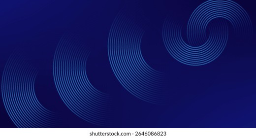 Abstract blue glowing geometric lines on dark blue background. Modern shiny blue circle lines pattern. Futuristic technology concept. Suit for cover, poster, banner, brochure, header, website