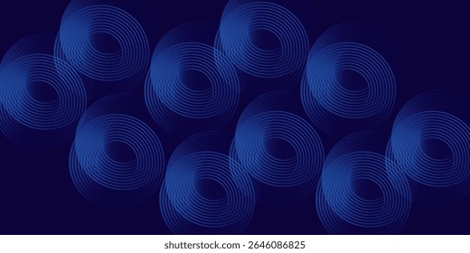 Abstract blue glowing geometric lines on dark blue background. Modern shiny blue circle lines pattern. Futuristic technology concept. Suit for cover, poster, banner, brochure, header, website