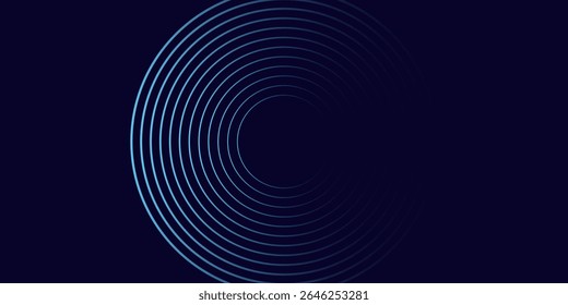 Abstract blue glowing geometric lines on dark blue background. Modern shiny blue circle lines pattern. Futuristic technology concept. Suit for cover, poster, banner, brochure, header, website