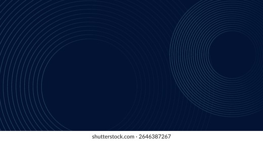 Abstract blue glowing geometric lines on dark blue background art. Modern shiny blue circle lines pattern