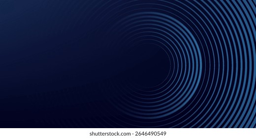 Líneas geométricas brillantes azules Abstractas sobre fondo azul oscuro. Moderno patrón de líneas de círculo azul brillante. Concepto de tecnología futurista. Traje para la cubierta, cartel,
