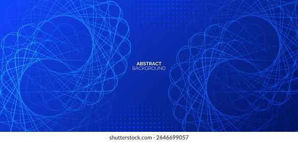 Abstract blue glowing geometric lines on dark blue background. Modern shiny blue circle lines pattern. Suit for cover, poster, banner, brochure, header, website