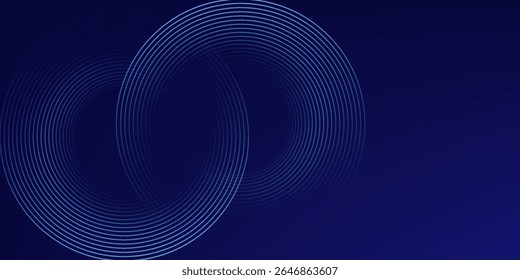 Líneas geométricas brillantes azules Abstractas sobre fondo azul oscuro. Moderno patrón de líneas de círculo azul brillante. Concepto de tecnología futurista. Traje para la cubierta, cartel, Anuncio, folleto, cabecera, Sitio web