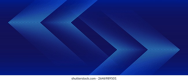 Abstract blue glowing geometric lines on dark blue background. Modern shiny blue circle lines pattern. Futuristic technology concept. Suit for cover, poster, banner, brochure, header, website