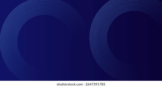 Abstrakte blaue leuchtende geometrische Linien auf dunkelblauem Hintergrund. Moderne glänzende blaue Kreislinien Muster. Futuristisches Technologiekonzept. Anzug für Cover, Poster, Banner, Broschüre, Header, Website
