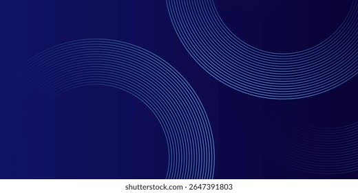 Abstract blue glowing geometric lines on dark blue background. Modern shiny blue circle lines pattern. Futuristic technology concept. Suit for cover, poster, banner, brochure, header, website
