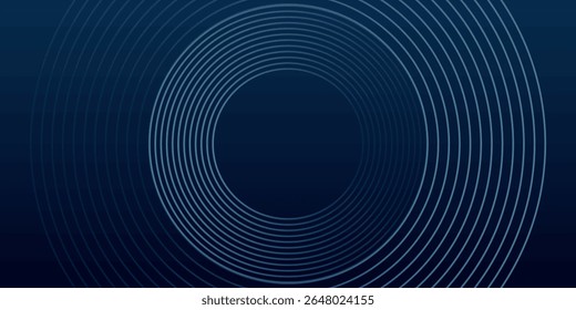 Abstract blue glowing geometric lines on dark blue background. Modern shiny blue circle lines pattern. Futuristic technology concept. 