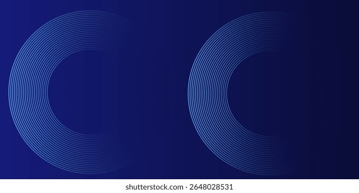Abstract blue glowing geometric lines on dark blue background. Modern shiny blue circle lines pattern. Futuristic technology concept. Suit for cover, poster, banner, brochure, header, website
