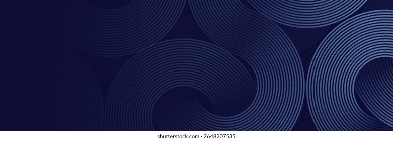 Líneas geométricas brillantes azules Abstractas sobre fondo azul oscuro. Moderno patrón de líneas de círculo azul brillante. Concepto de tecnología futurista. Traje para la cubierta, cartel, Anuncio, folleto, cabecera, Sitio web