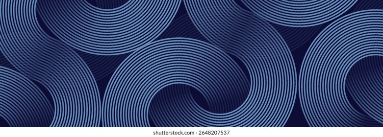 Abstract blue glowing geometric lines on dark blue background. Modern shiny blue circle lines pattern. Futuristic technology concept. Suit for cover, poster, banner, brochure, header, website