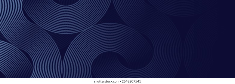 Abstract blue glowing geometric lines on dark blue background. Modern shiny blue circle lines pattern. Futuristic technology concept. Suit for cover, poster, banner, brochure, header, website