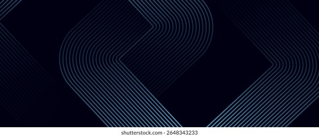 Abstract blue glowing geometric lines on dark background. Modern shiny blue rounded square lines pattern. Futuristic technology concept. Suit for poster, cover, banner, presentation, website, flyer
