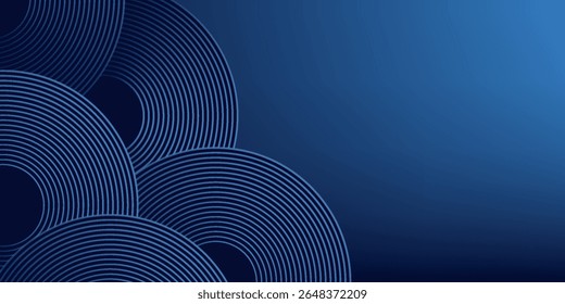 Abstract blue glowing geometric lines on dark blue background. Modern shiny blue circle lines pattern. Futuristic technology concept.